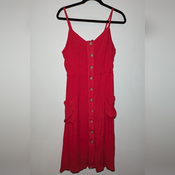 Mlle Gabrielle Red Button-Front Midi Dress Women's Size M - Picture 1 of 4